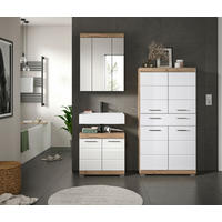 KOPALNICA  barve hrasta, bela, visoki sijaj  - barve kroma/srebrne barve, Moderno, umetna masa/steklo (134cm) - MID.YOU