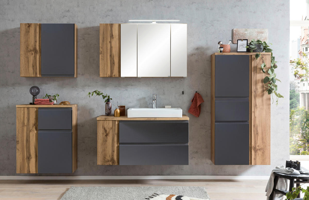 VÄGGHÄNGT SKÅP  - ek Wotan/grå, Modern, trämaterial (65/64/20cm) - Held