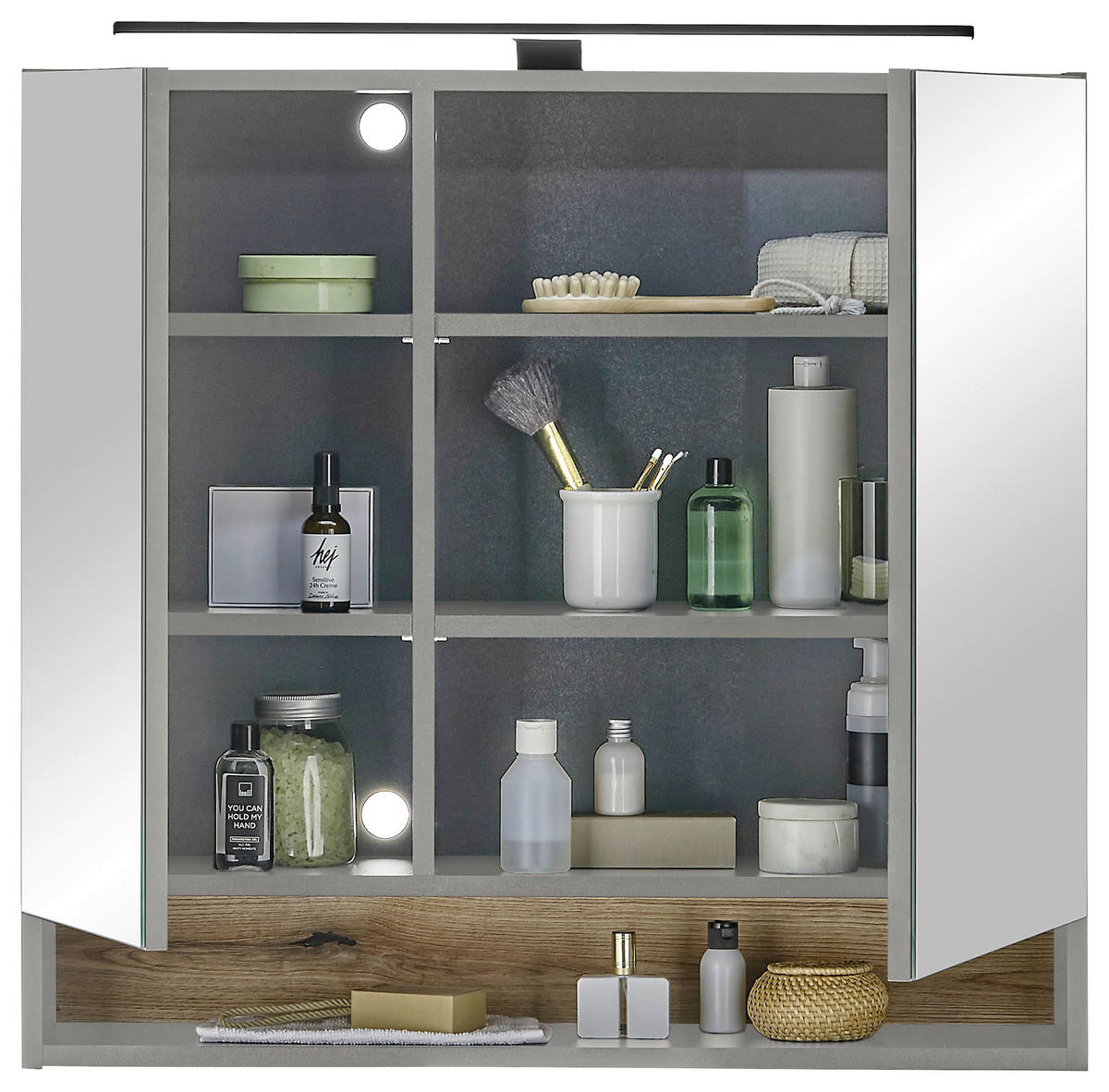 TÜKRÖS SZEKRÉNY 80/75/22 cm  - szürke, Konventionell, faalapú anyag/Üveg (80/75/22cm) - home24