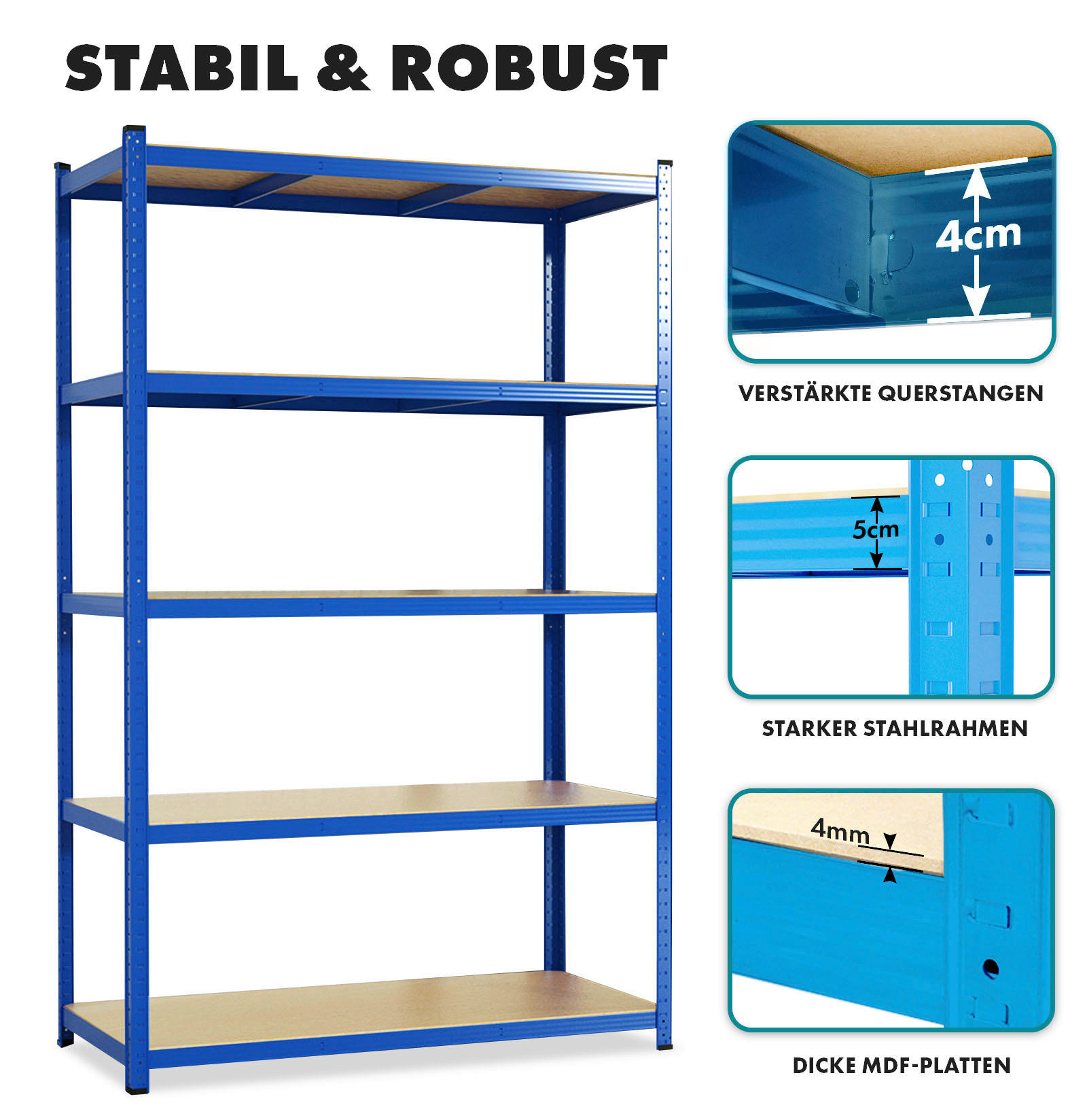 SCHWERLASTREGALSET Lakota  - Blau, Basics, Holzwerkstoff/Metall (100/200/50cm) - Floordirekt