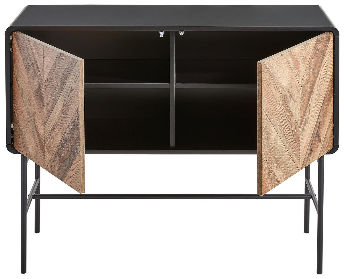 KOMODA, črna, barve hrasta  - črna/barve hrasta, Moderno, kovina/leseni material (108/82/40cm) - Mömax