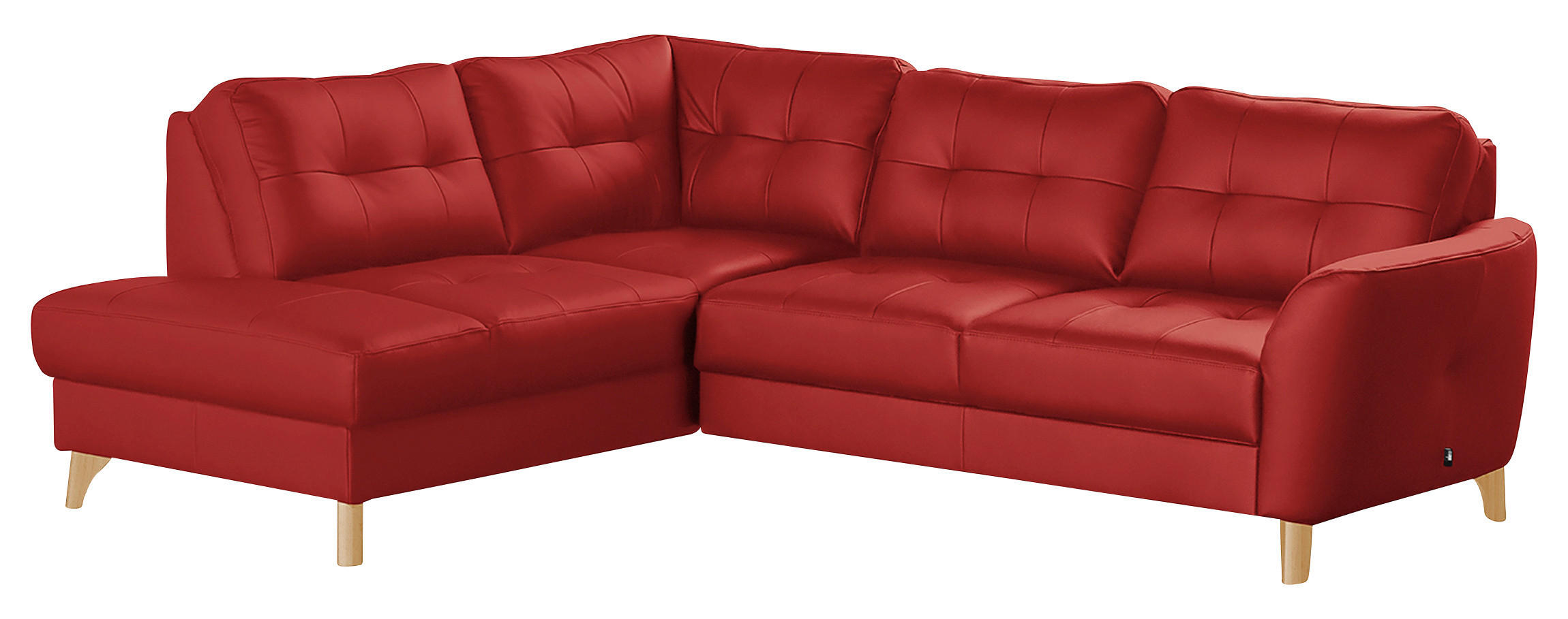 ECKSOFA Rot Echtleder Lederlook  - Buchefarben/Rot, Design, Leder/Holz (190/236cm) - Livetastic