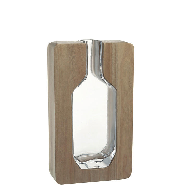 VASE 30 cm  - Hellbraun/Transparent, Natur, Glas/Holz (17/30/7cm) - Leonardo