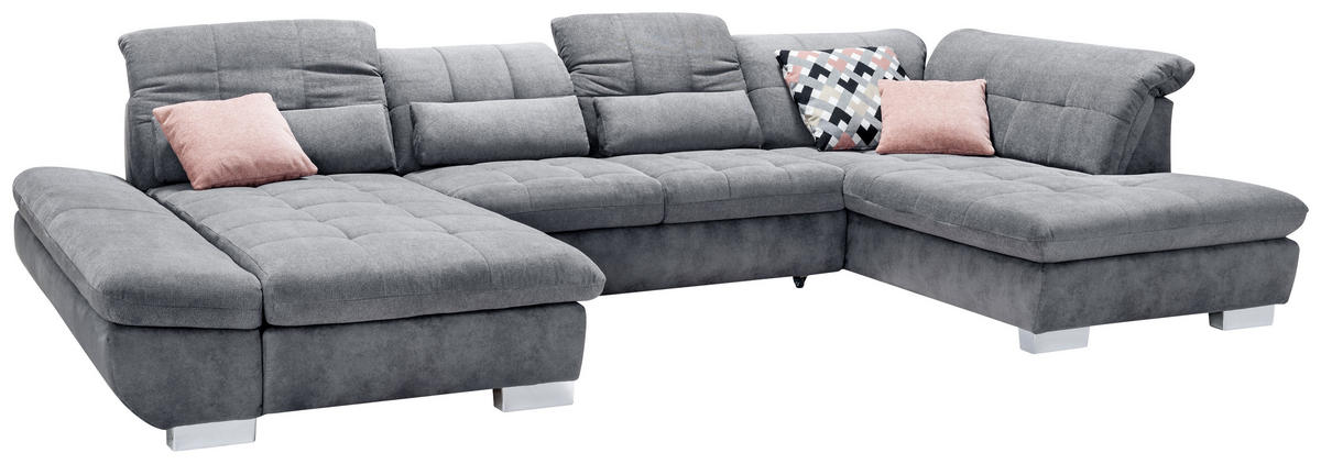 WOHNLANDSCHAFT in Mikrofaser Grau  - Chromfarben/Grau, Design, Kunststoff/Textil (204/350/211cm) - Xora