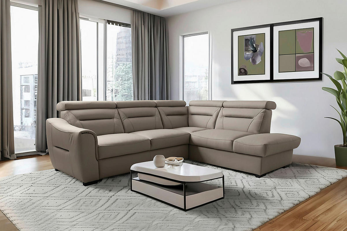 ECKSOFA Lederlook Echtleder Schlammfarben  - Wengefarben/Schlammfarben, Design, Leder/Holz (260/212cm) - Celina Home