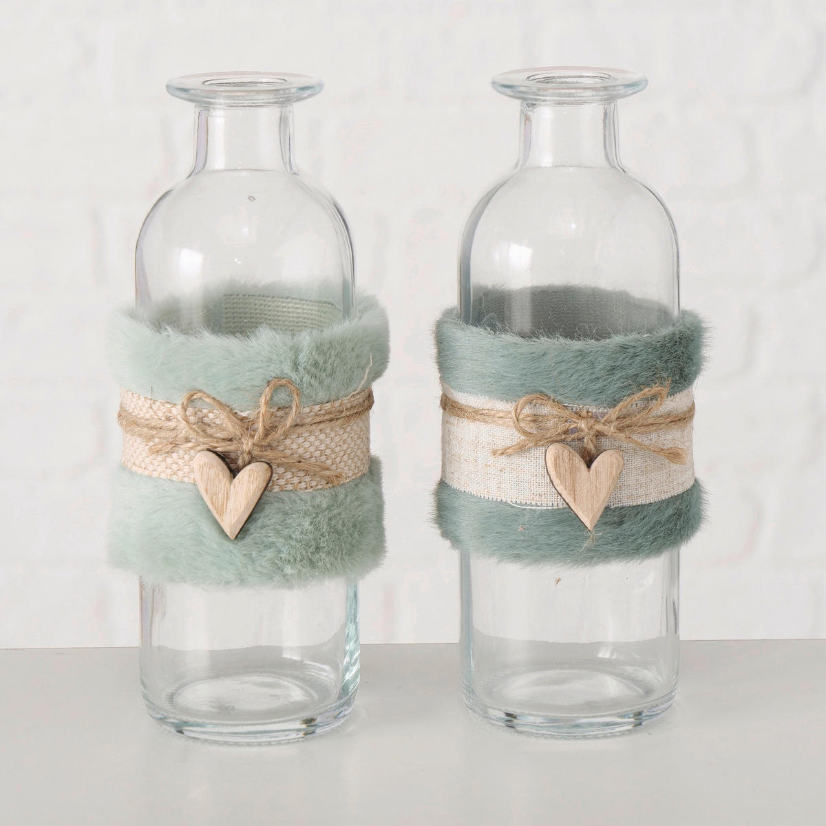 VASE 16 cm  - Transparent/Salbeigrün, Basics, Glas/Holz (6/16cm)