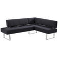 ECKBANK 227/165 cm  in Schwarz, Edelstahlfarben  - Edelstahlfarben/Schwarz, Design, Textil/Metall (227/165cm) - Moderano