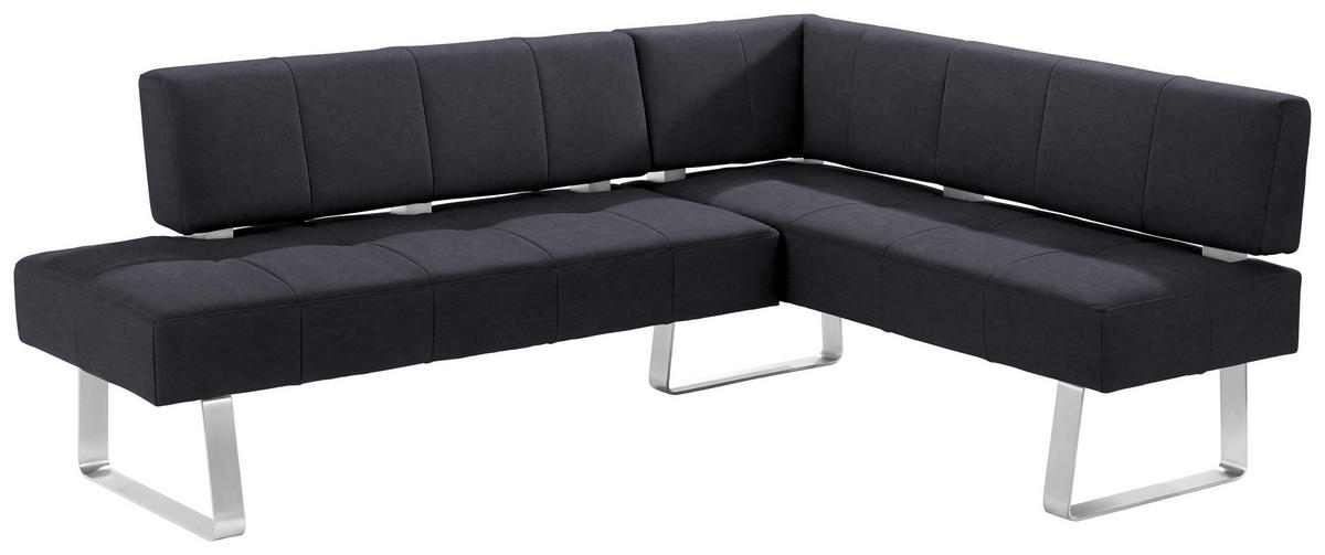 ECKBANK 227/165 cm Mikrofaser Schwarz, Edelstahlfarben Metall   - Edelstahlfarben/Schwarz, Design, Textil/Metall (227/165cm) - Moderano
