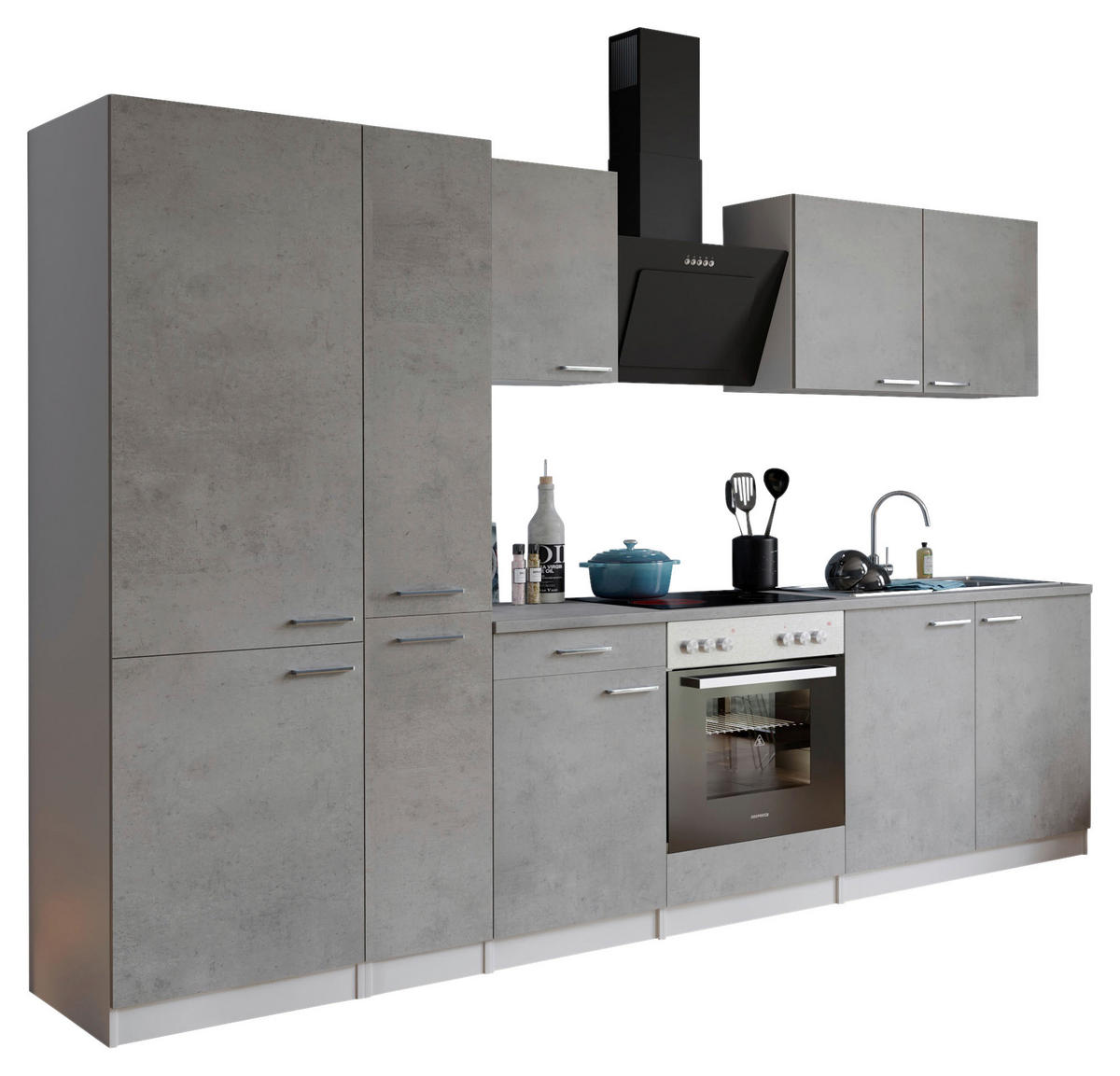 KÜCHENBLOCK 300 cm   in Grau, Weiß  - Edelstahlfarben/Weiß, Basics, Holzwerkstoff/Metall (300cm) - Respekta
