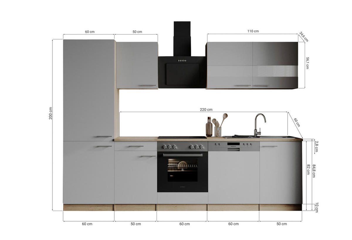 MODULKÖK 280 cm   i vit  - stålfärgad/vit, Basics, metall/trämaterial (280cm) - Respekta