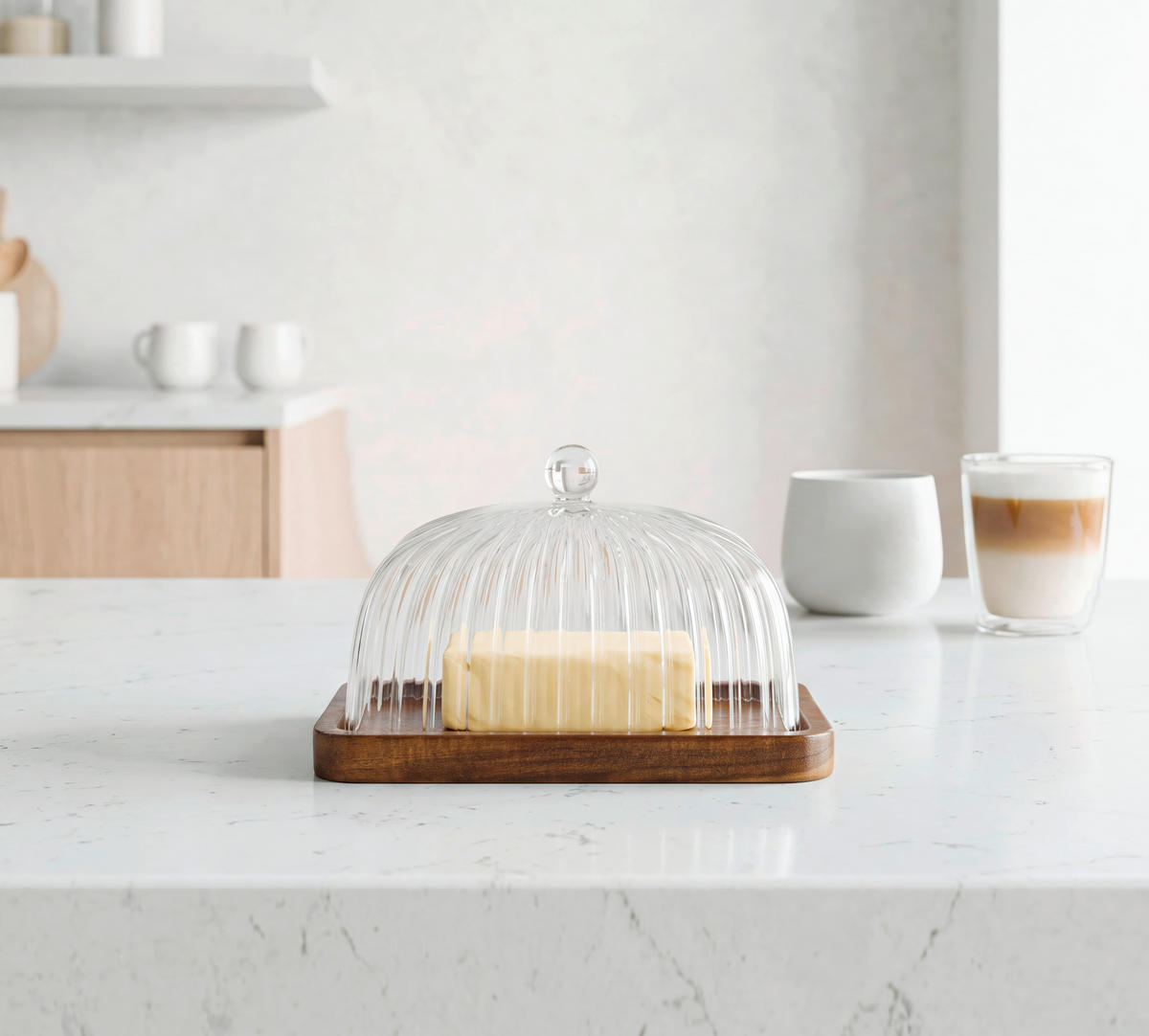 BUTTERDOSE Holz, Glas  - Klar/Akaziefarben, LIFESTYLE, Glas/Holz (17/12,5/10cm) - Ambia Home