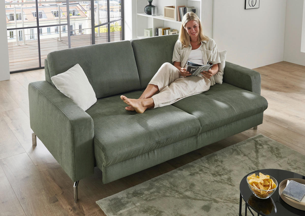 3-SITZER-SOFA Feincord Dunkelgrün  - Chromfarben/Dunkelgrün, Design, Textil/Metall (194/87/105cm) - Beldomo Style