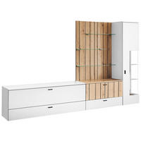 WOHNWAND  Weiss, Eiche Artisan 285,1/176,8/50,1 cm  - Weiss/Schwarz, Design, Glas/Holzwerkstoff (285,1/176,8/50,1cm) - Stylife