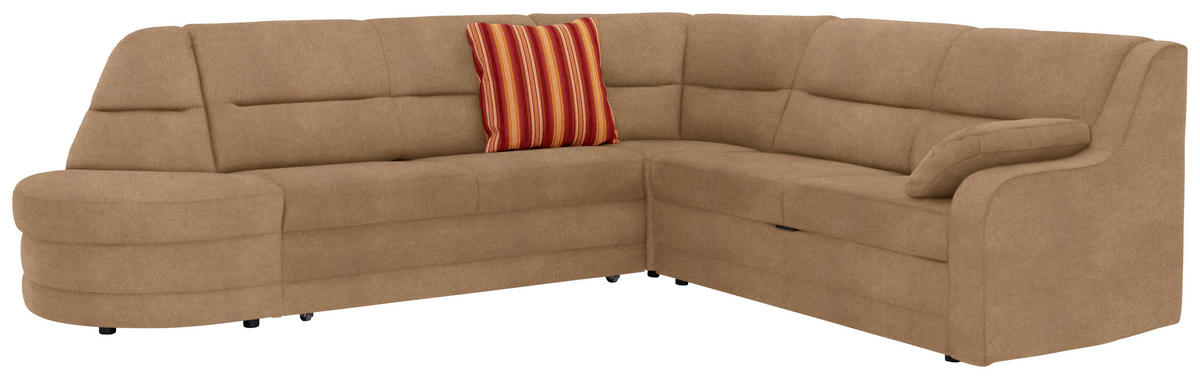 ECKSOFA in Flachgewebe Hellbraun  285/251 cm  - Hellbraun/Schwarz, KONVENTIONELL, Kunststoff/Textil (285/251cm) - Sedda