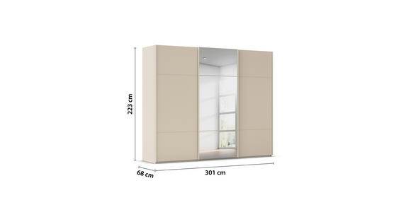 SCHWEBETÜRENSCHRANK 301/223/68 cm 3-türig Champagner - Champagner, KONVENTIONELL, Glas/Holzwerkstoff (301/223/68cm) - Novel