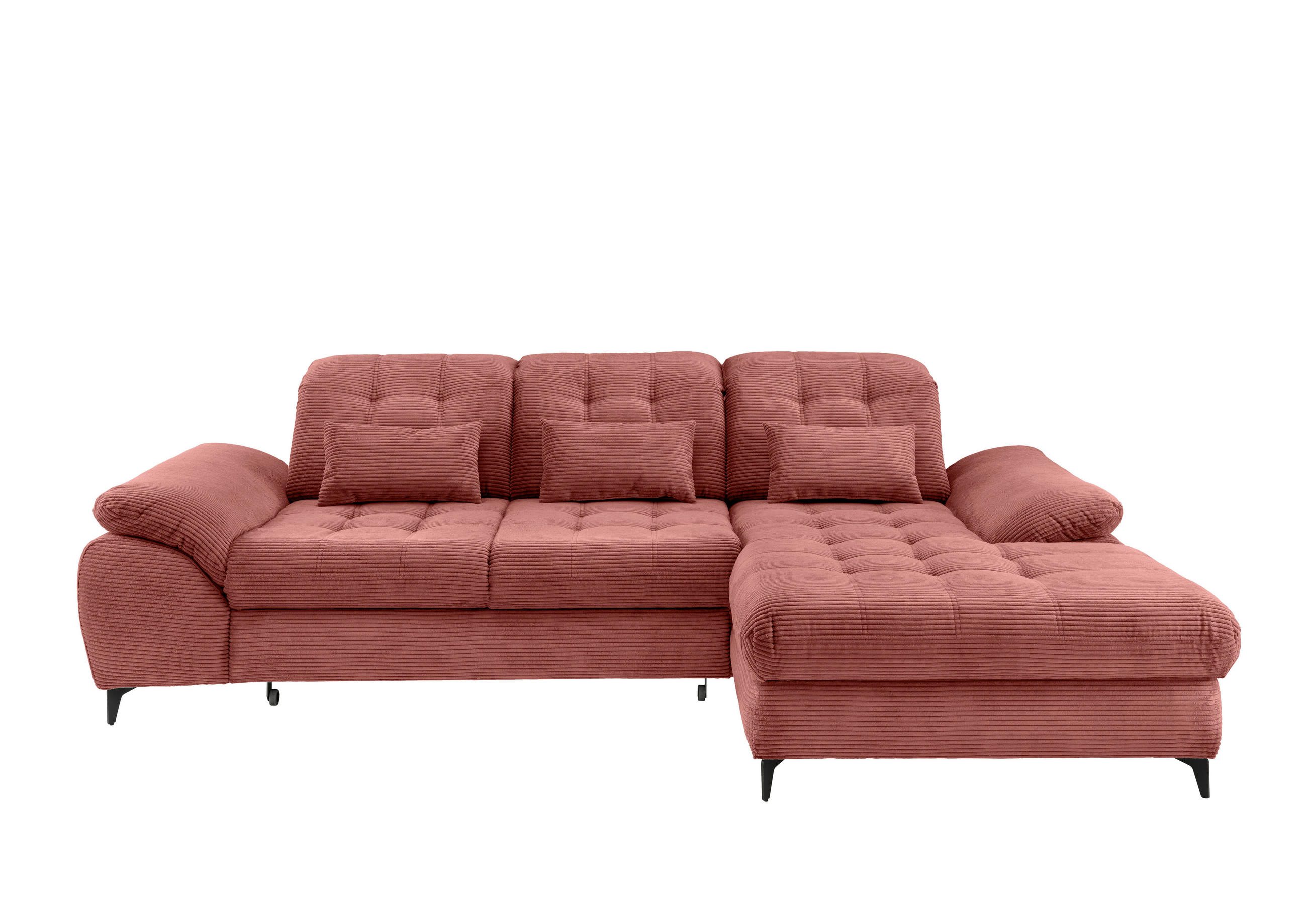 ECKSCHLAFSOFA Cord Koralle  - Koralle/Schwarz, Modern, Textil/Metall (273/189cm) - Livetastic
