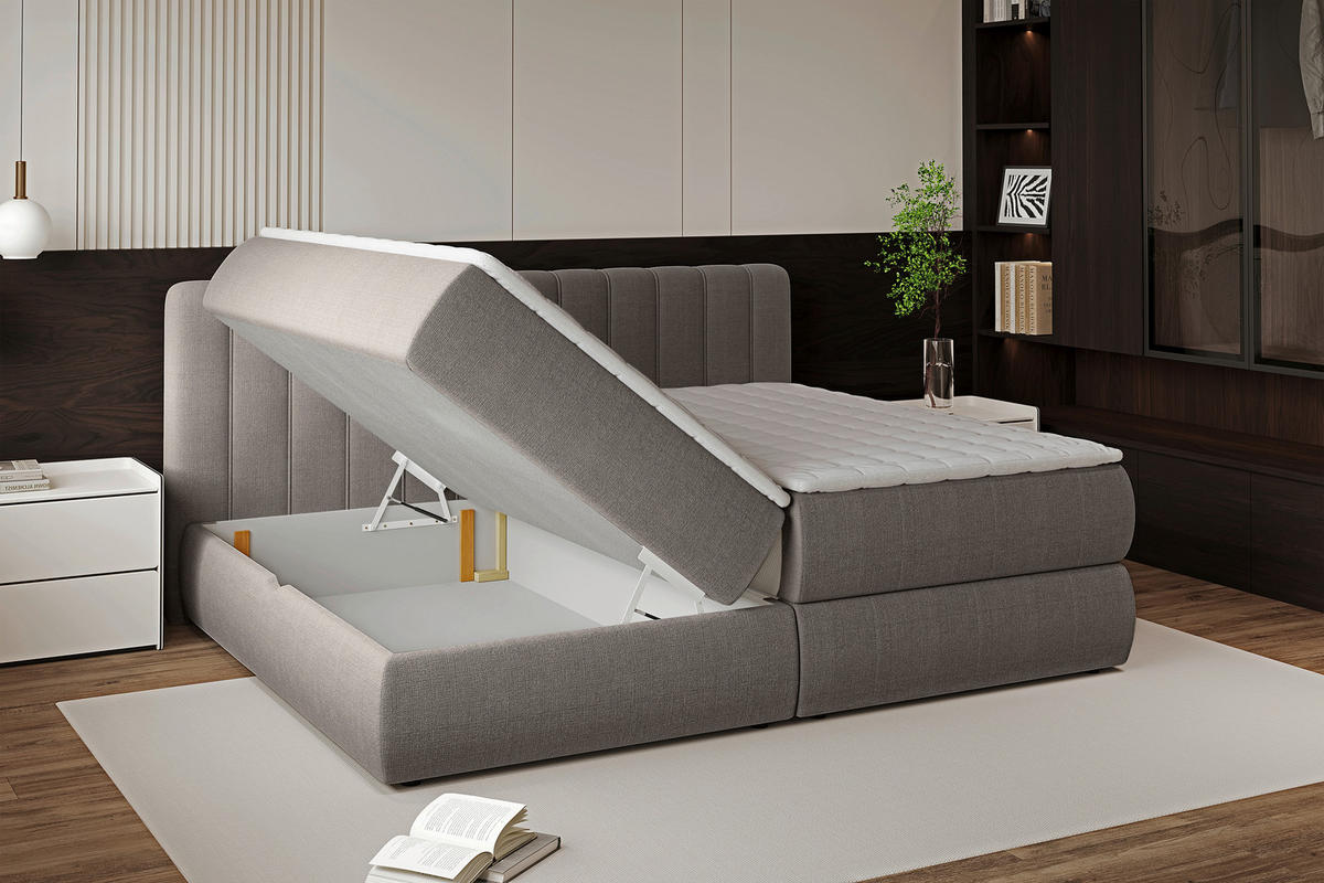 BOXSPRINGBETT 200/200 cm  in Taupe  - Taupe/Schwarz, Design, Kunststoff/Textil (200/200cm) - Chameo