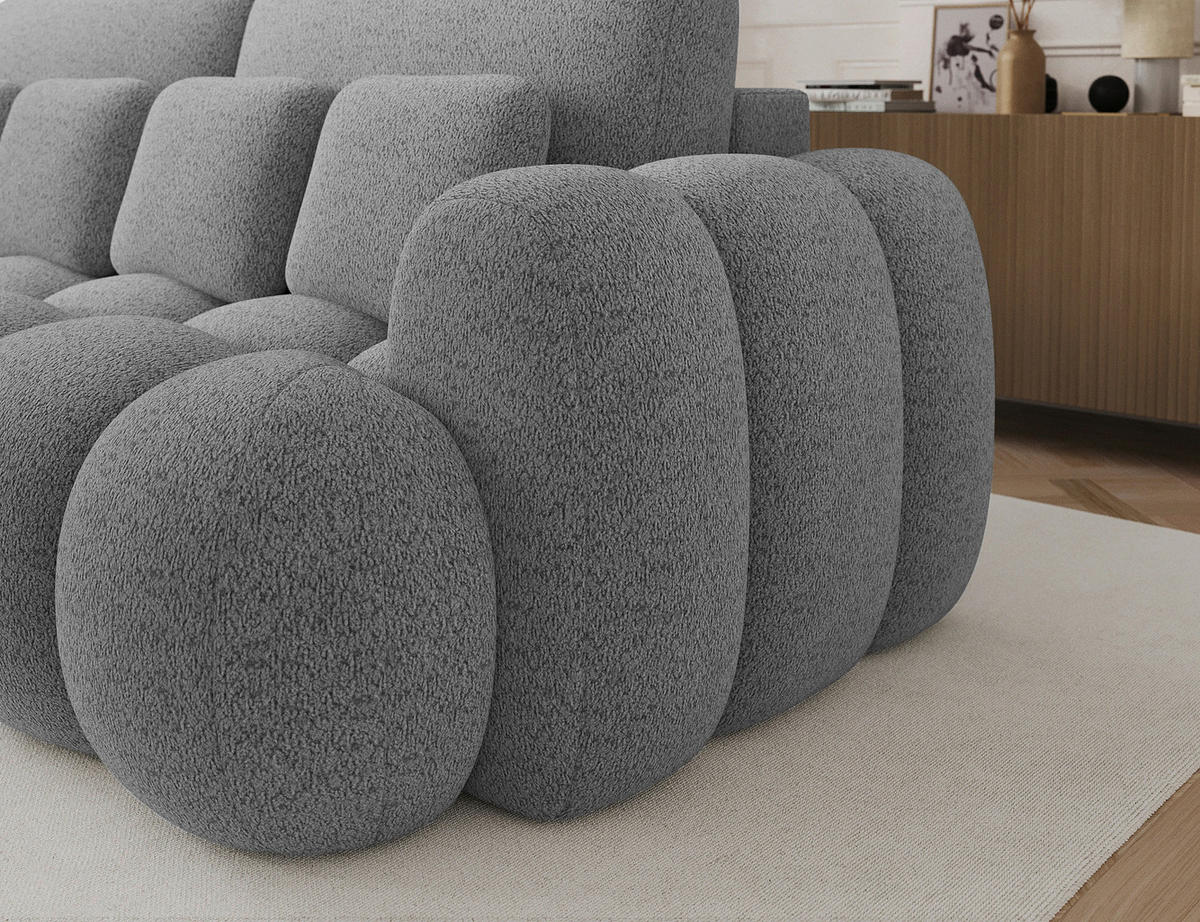 SCHLAFSOFA Bouclé Grau  - Schwarz/Grau, Design, Kunststoff/Textil (256/105/119cm) - MID.YOU