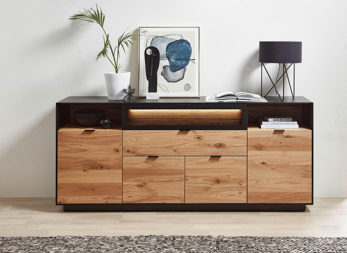 KOMODA S VRATIMA - boja hrasta/crna, Moderno, metal/drvo (200/86/42cm) - Novel