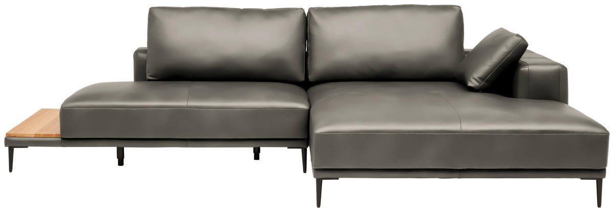 ECKSOFA  in Echtleder Grau  304/201 cm  - Schwarz/Grau, Design, Leder/Metall (304/201cm) - Belluti