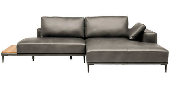 ECKSOFA  in Echtleder Grau  304/201 cm  - Schwarz/Grau, Design, Leder/Metall (304/201cm) - Belluti