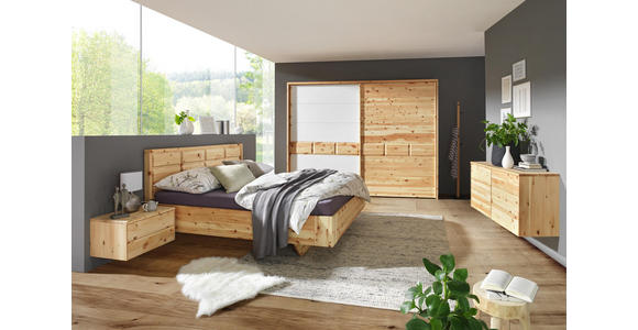 SCHWEBETÜRENSCHRANK in massiv Zirbe Weiß, Zirbelkieferfarben - Zirbelkieferfarben/Weiß, Natur, Glas/Holz (300/225/65cm) - Valnatura