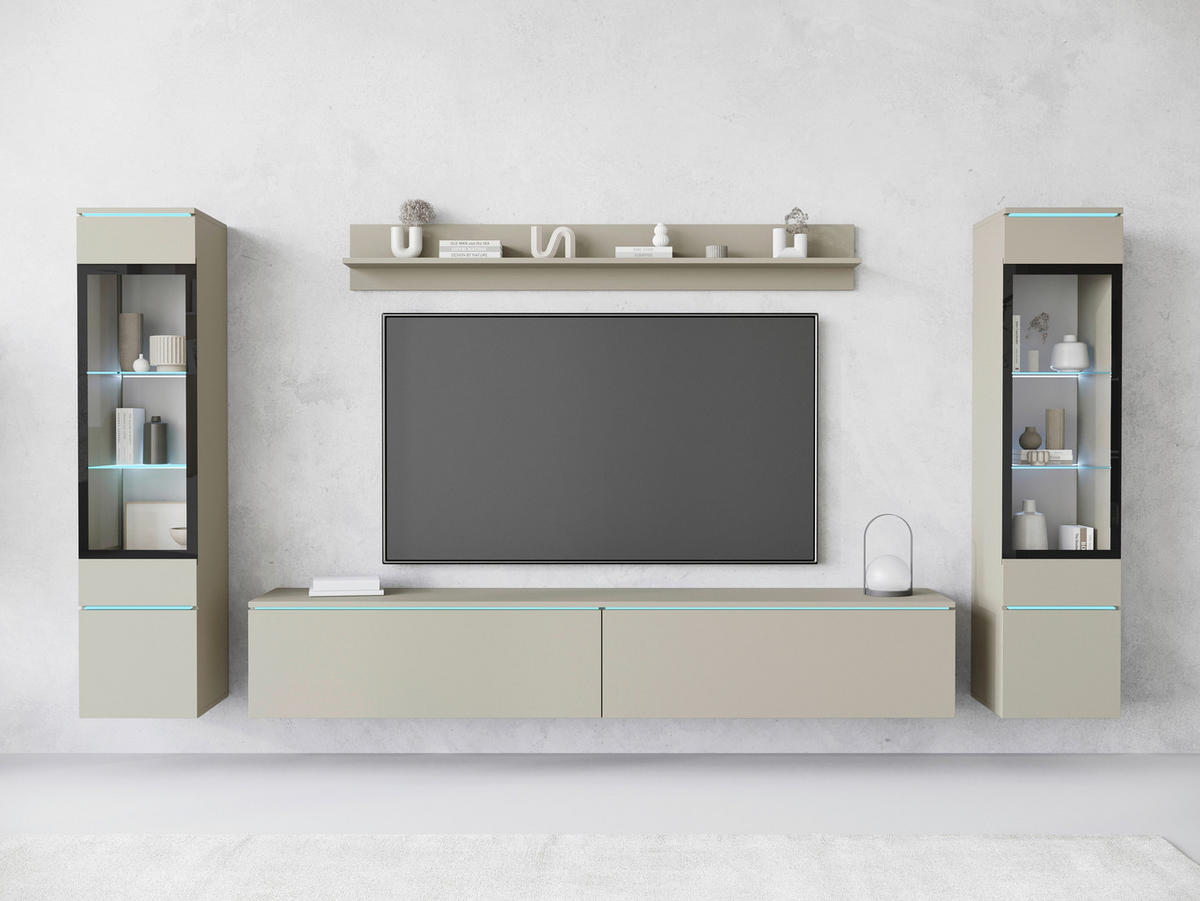 HYLLKOMBINATION 4 delar  i beige, kashmir   - beige/grå, Trend, trämaterial/glas (240/130/33cm)