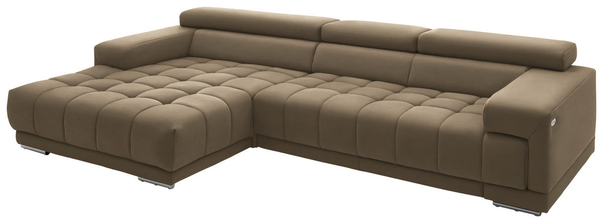 ECKSOFA Mikrofaser Hellbraun  - Hellbraun/Silberfarben, Design, Textil/Metall (190/335cm) - Beldomo Speed