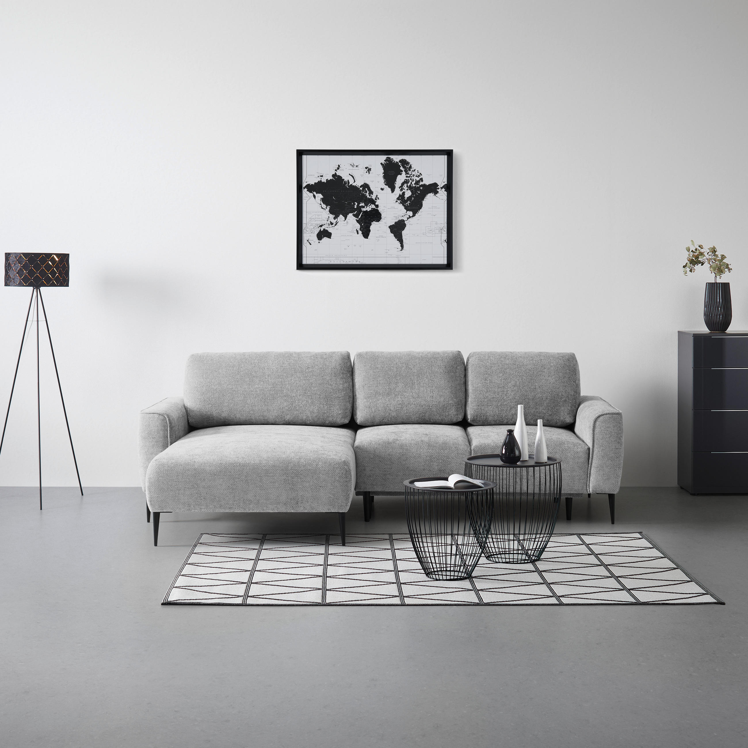 HÖRNSOFFA i vävt tyg ljusgrå  - ljusgrå/svart, Modern, metall/textil (164/255cm) - MID.YOU