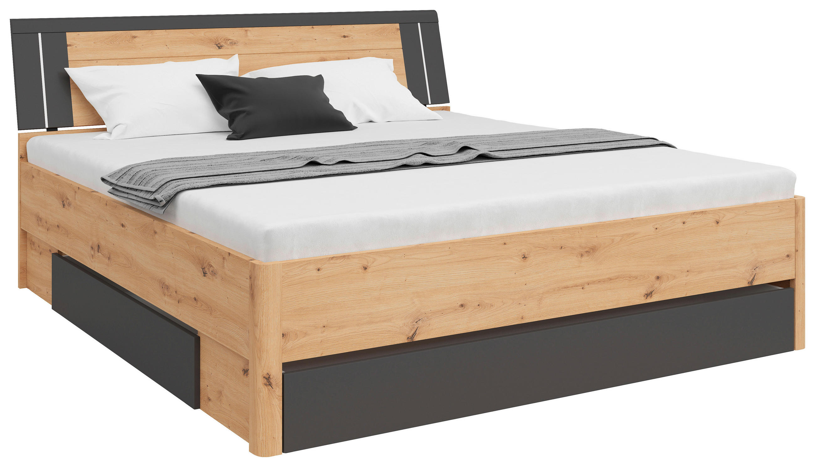 STAURAUMBETT 180/200 cm  in Graphitfarben, Eiche Artisan  - Graphitfarben/Eiche Artisan, KONVENTIONELL, Holzwerkstoff (180/200cm)
