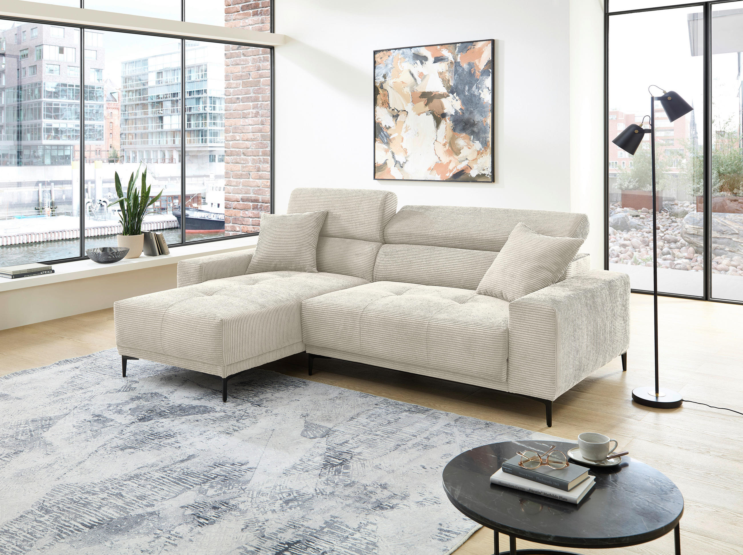 ECKSOFA Cord Beige  - Beige/Schwarz, Basics, Textil/Metall (183/250cm) - Livetastic