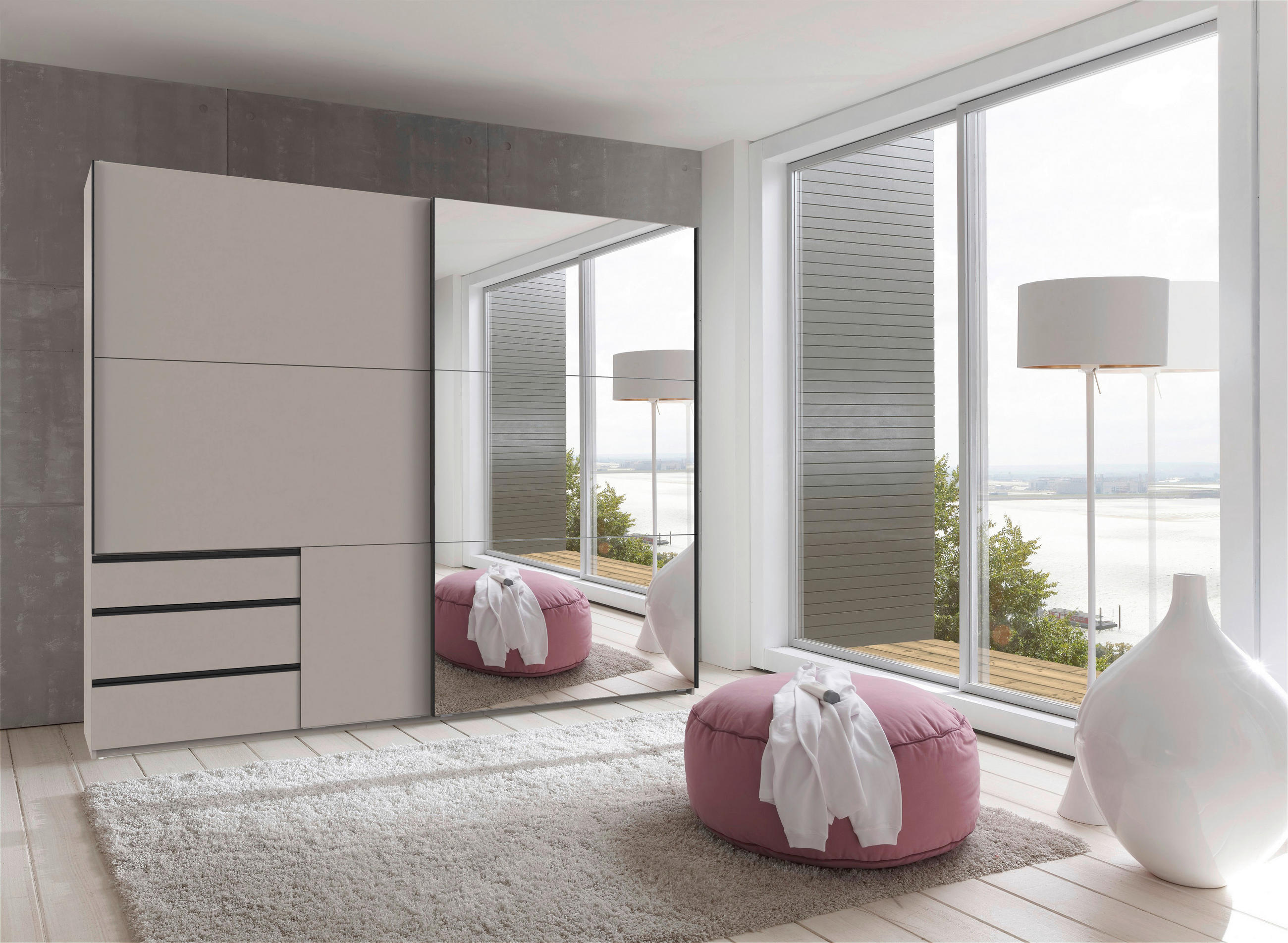 SCHWEBETÜRENSCHRANK 250/216/65 cm 2-türig Sahara  - Schwarz/Sahara, MODERN, Glas/Holzwerkstoff (250/216/65cm) - MID.YOU