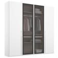 DREHTÜRENSCHRANK 201/223/60 cm,  in Grau, Weiß, 4-türig  - Weiß/Grau, Trend, Glas/Holzwerkstoff (201/223/60cm) - Novel