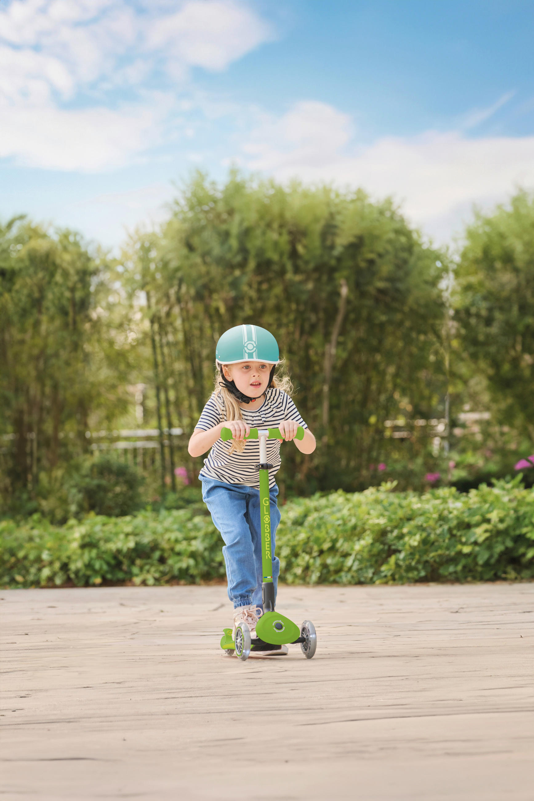 KINDERSCOOTER PRIMO FOLDABLE PLUS LIGHTS  - Limette/Grün, LIFESTYLE, Kunststoff/Metall (57,5/28/82,5cm) - GLOBBER