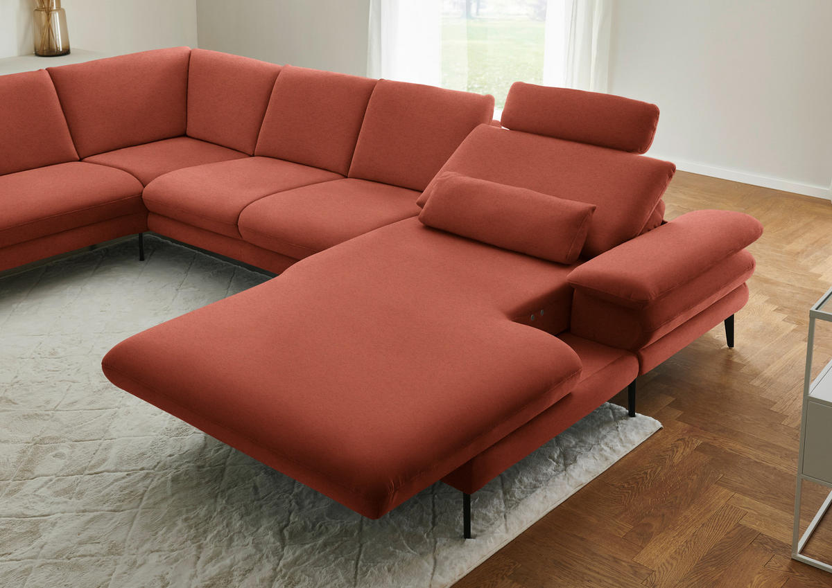 WOHNLANDSCHAFT  in Chenille, Flachgewebe Terracotta  - Terracotta/Schwarz, Design, Textil/Metall (208/344/180cm) - Dieter Knoll