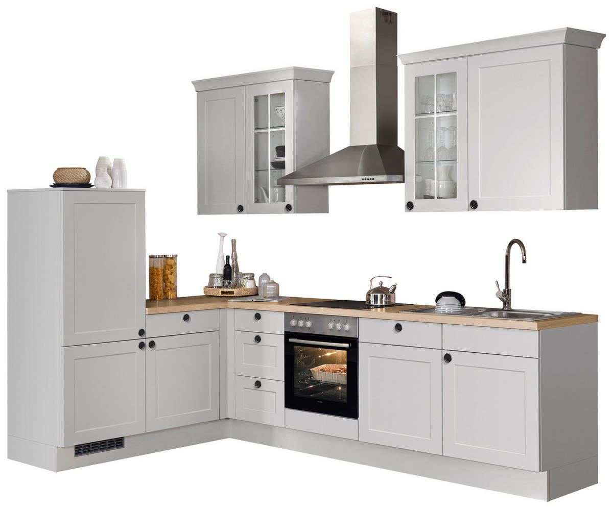 ECKKÜCHE 185,4/290,0 cm  Hellgrau  - Eichefarben/Hellgrau, Basics, Glas/Holzwerkstoff (185,4/290,0cm) - Impuls