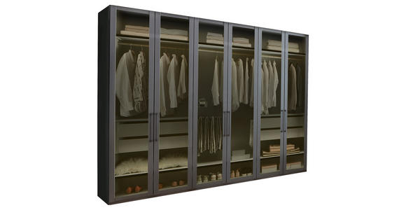 DREHTÜRENSCHRANK 300/236/58 cm 6-türig Graphitfarben - Schwarz/Graphitfarben, Design, Glas/Holzwerkstoff (300/236/58cm) - Novel