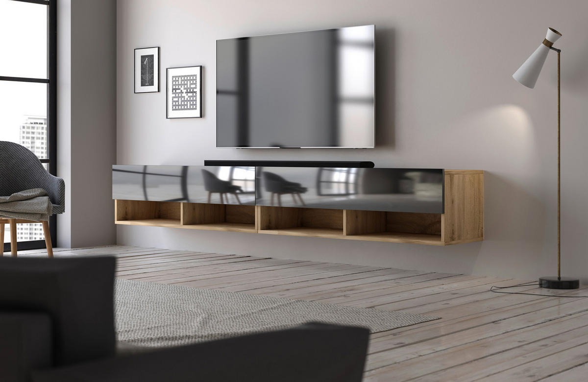 LOWBOARD DERBY  in 200/31,5/32,5 cm  - Eiche Wotan/Schwarz, Design, Holzwerkstoff (200/31,5/32,5cm) - Livetastic