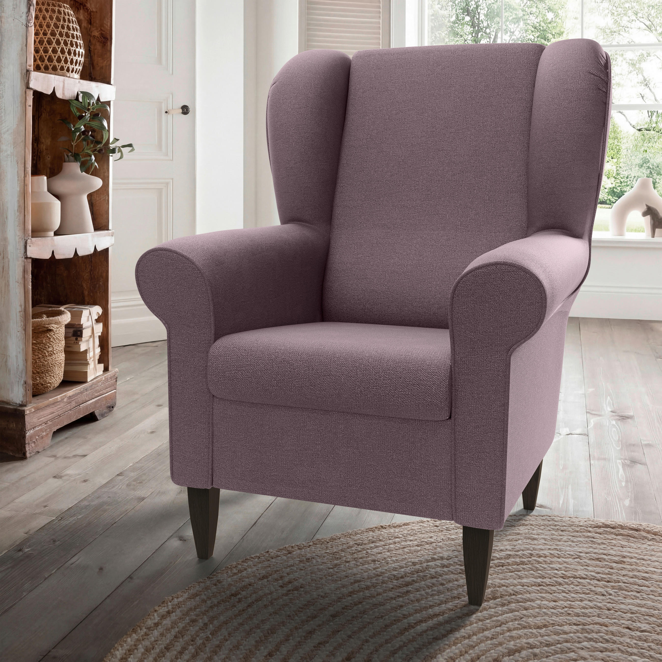 OHRENSESSEL Struktur Bordeaux  - Wengefarben/Bordeaux, Konventionell, Holz/Textil (80/102/86cm) - Livetastic