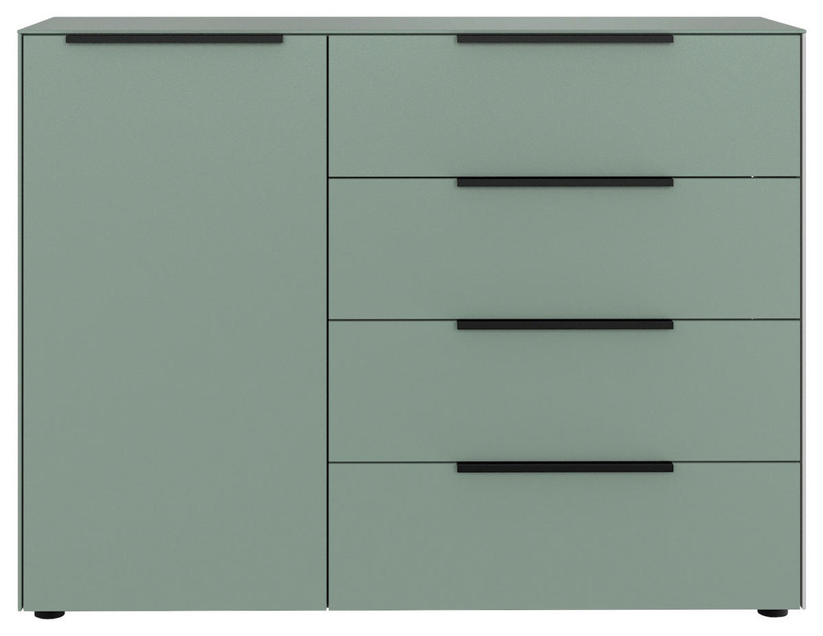 KOMMODE , 120/97/38 cm, 4 Schublade(n)  - Salbeigrün/Schwarz, Design, Holzwerkstoff/Kunststoff (120/97/38cm) - Lomoco