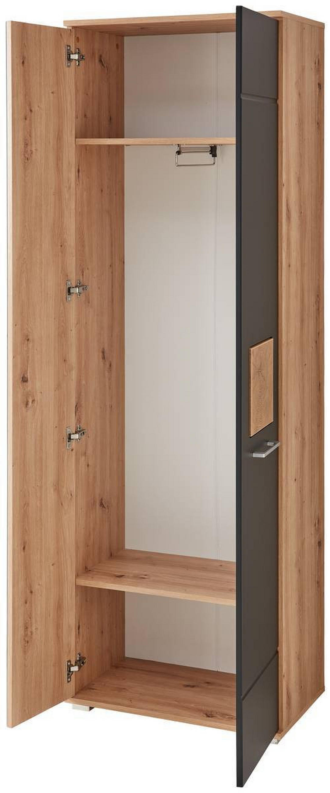 GARDEROBE 6-teilig  in 263/195,5/38 cm  - Schwarz/Eiche Artisan, Basics, Glas/Holzwerkstoff (263/195,5/38cm) - Xora