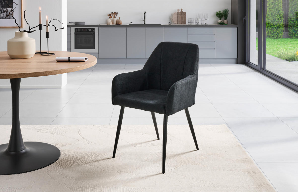 ARMLEHNSTUHL   Webstoff  - Schwarz, Lifestyle, Textil/Metall (56/87/60cm) - MID.YOU