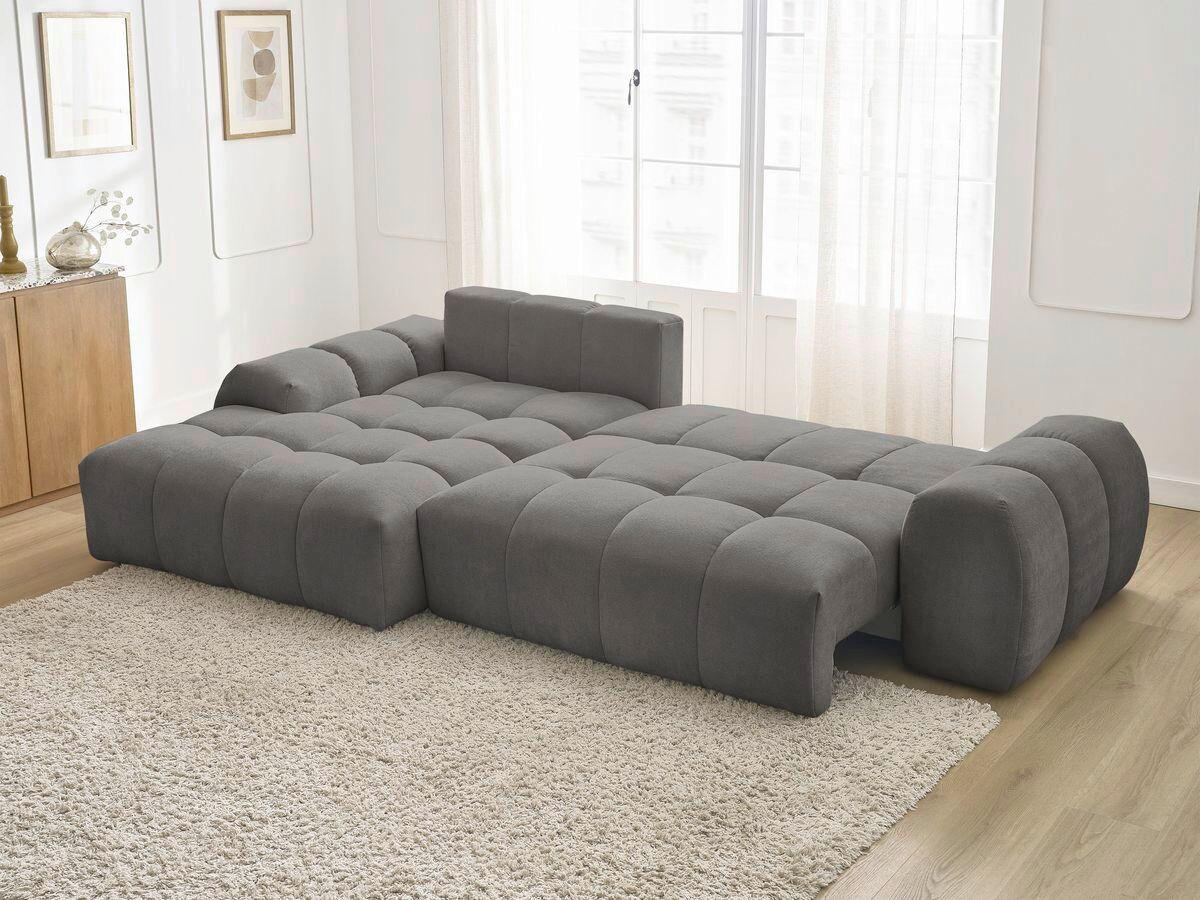 ECKSCHLAFSOFA EVEREST  mit Rücken echt, Armteil links, Armteil rechts Struktur Dunkelgrau  - Dunkelgrau/Schwarz, MODERN, Kunststoff/Textil (180/318cm) - Livetastic