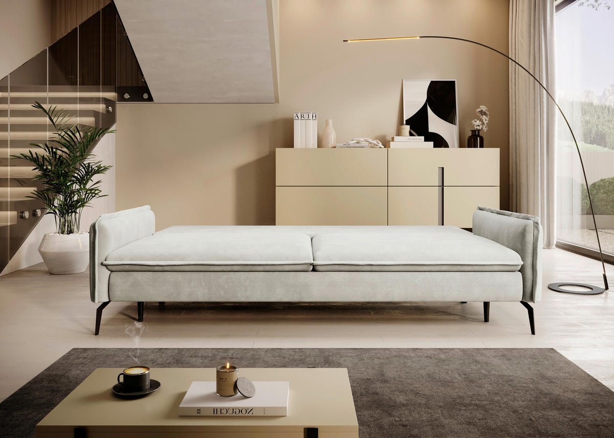 SCHLAFSOFA in Chenille Creme  - Creme/Schwarz, KONVENTIONELL, Textil/Metall (223/89/107cm) - Carryhome