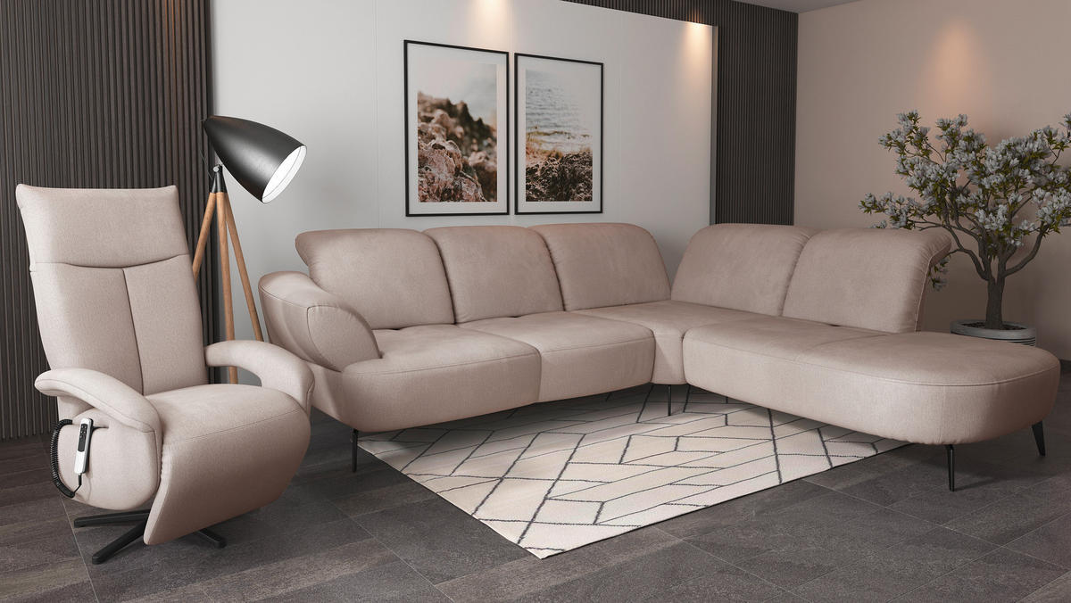 ECKSOFA in Flachgewebe Greige  - Greige/Schwarz, Modern, Textil/Metall (302/270cm) - Sit & More