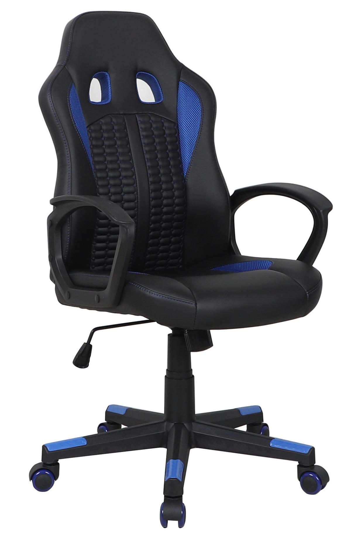 GAMER SZÉK  bőrhatású textil, feszített neccháló kék, fekete  - fekete/kék, Basics, műanyag/textil (56/104-113/64cm) - Xora