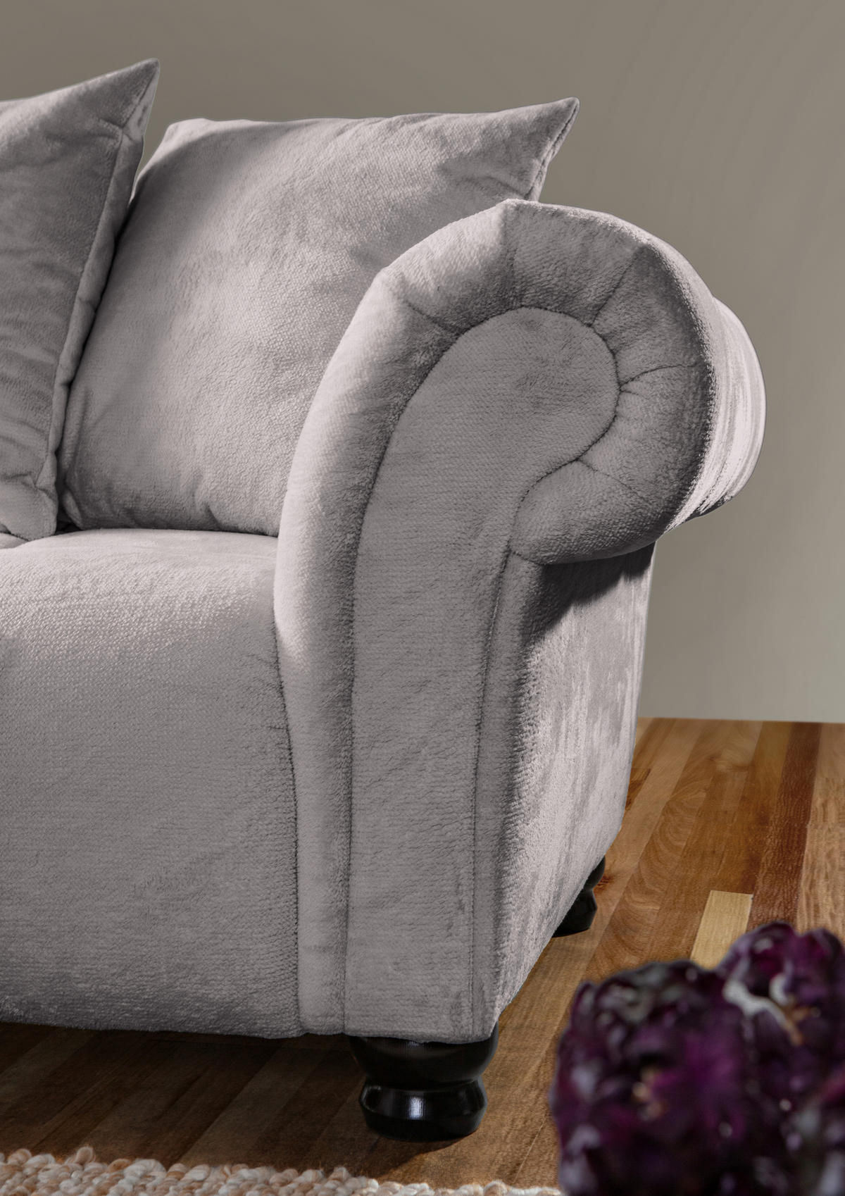 ECKSOFA  in Plüsch Grau  190/288 cm  - Dunkelbraun/Grau, KONVENTIONELL, Holz/Textil (190/288cm) - Carryhome