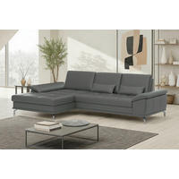 ROHOVÁ SEDAČKA, koža, antracitová - čierna/antracitová, Basics, kov/koža (176/301cm) - Sit & More
