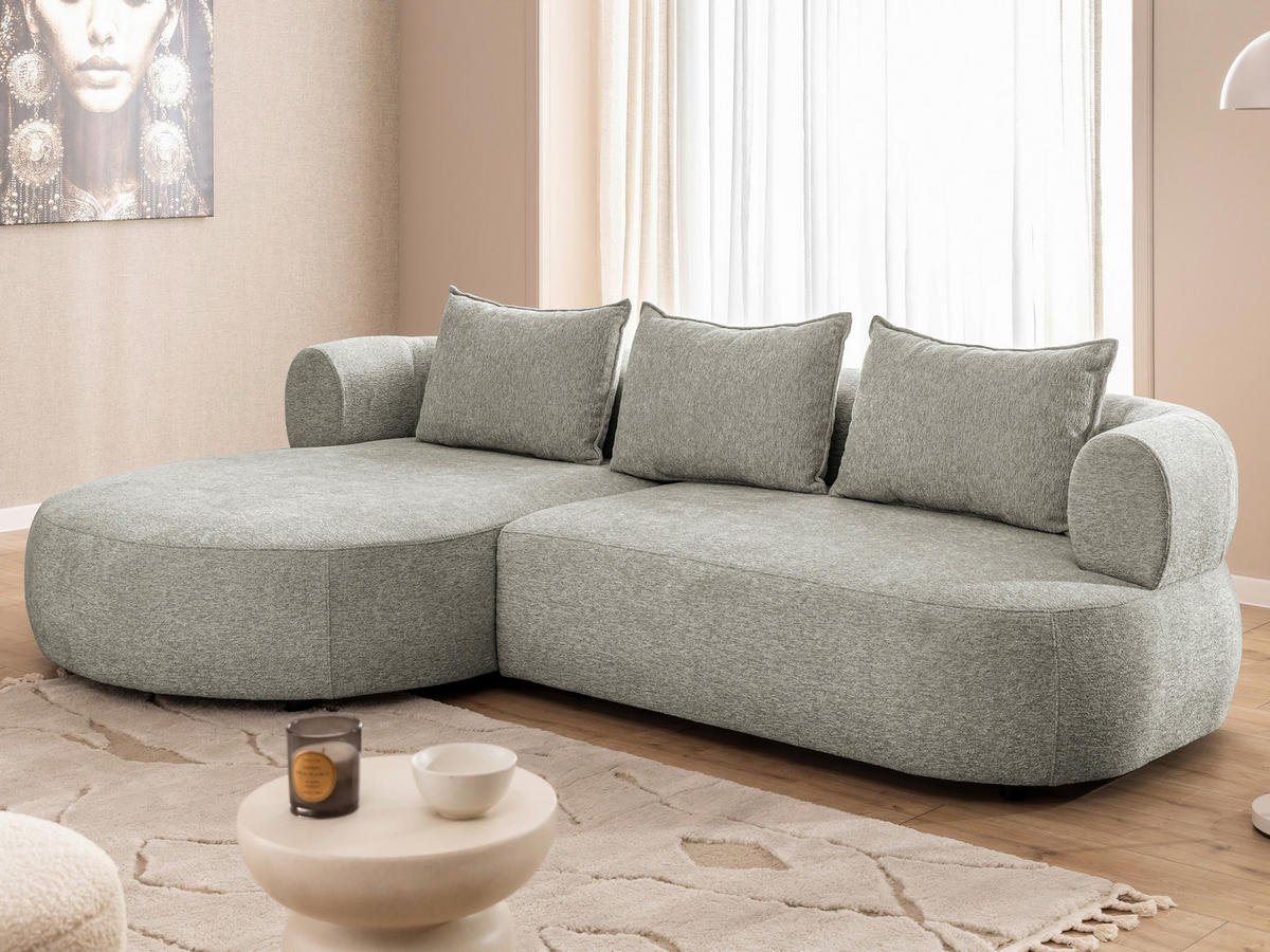 ECKSOFA in Chenille Hellgrau  - Hellgrau/Schwarz, Design, Kunststoff/Textil (156/256cm) - Livetastic