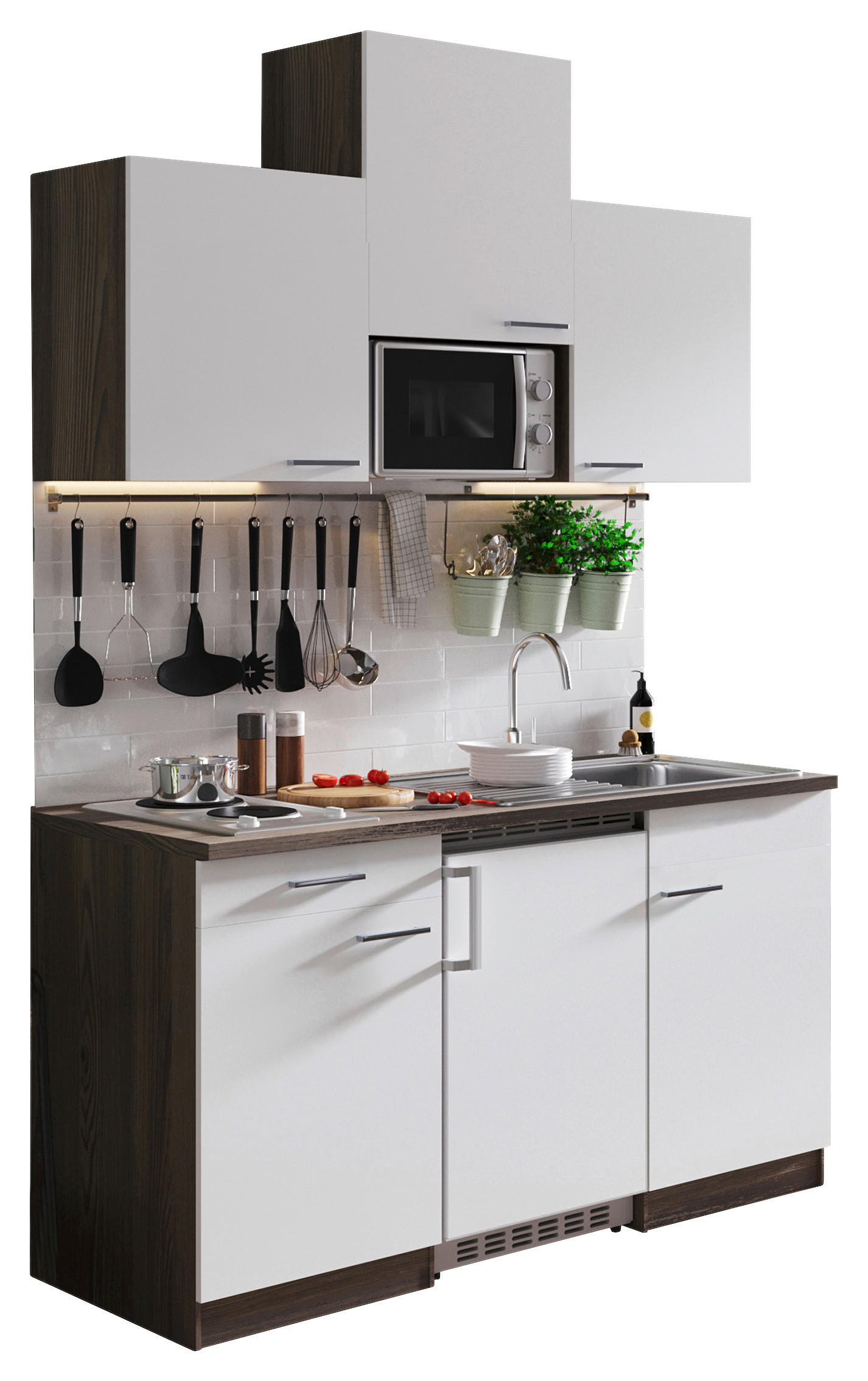 MINIKÖK 150 cm   i vit  - vit/aluminiumfärg, Basics, trämaterial/plast (150cm) - Respekta